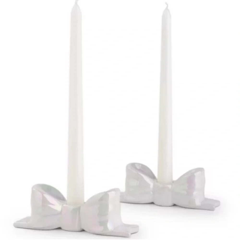 New Target Bullseye Playground 2pk Ceramic Bow Candle Taper Holders